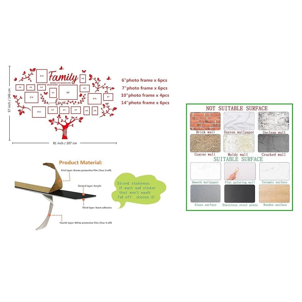 DIY 3D Family Tree Wall Decor Acrylic Photo Frames Collage Living Room Decor - Thumbnail 10