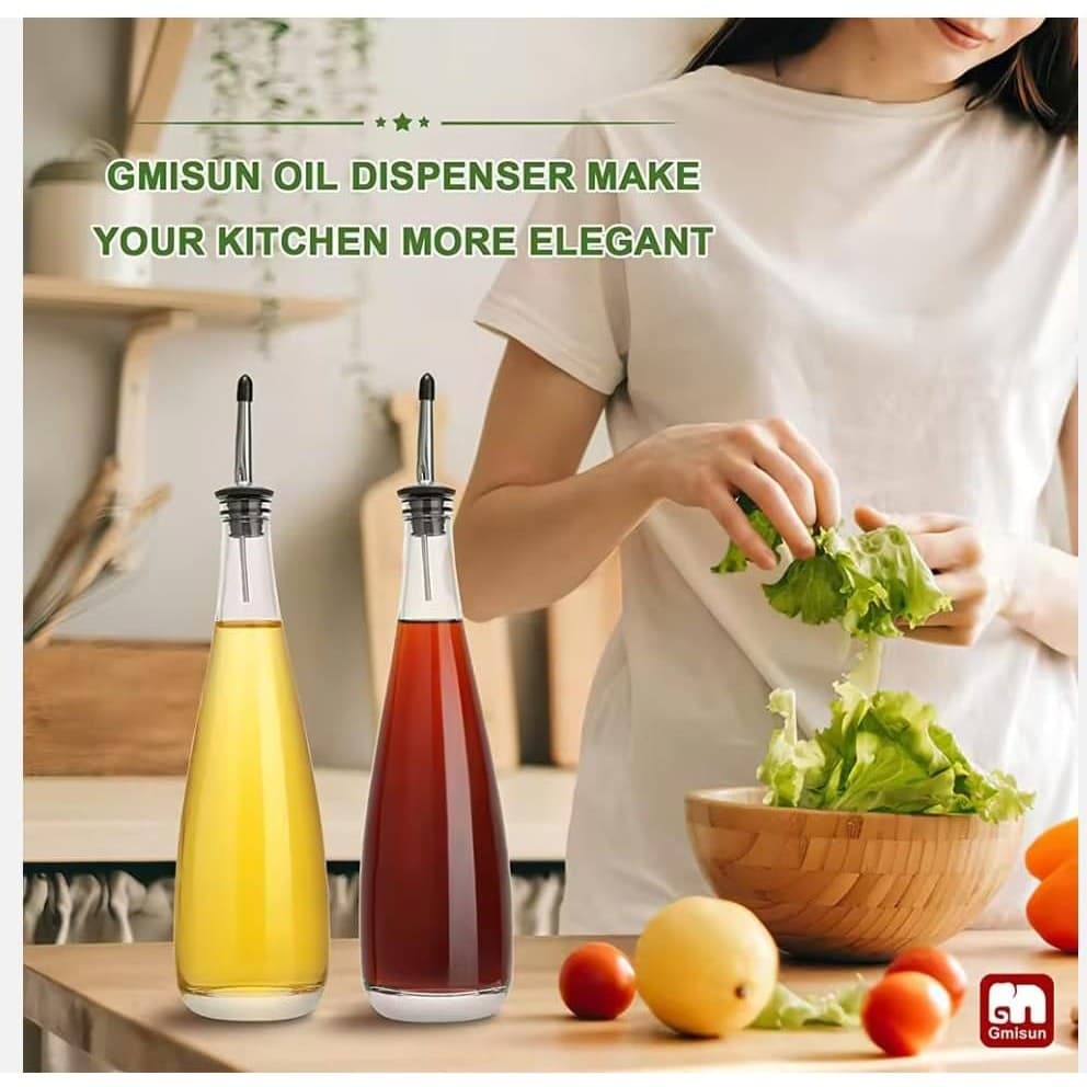 Oil & Vinegar Dispenser Set 2-Pack 500ml Glass Bottles w/ Pourer & Labels - Thumbnail 4