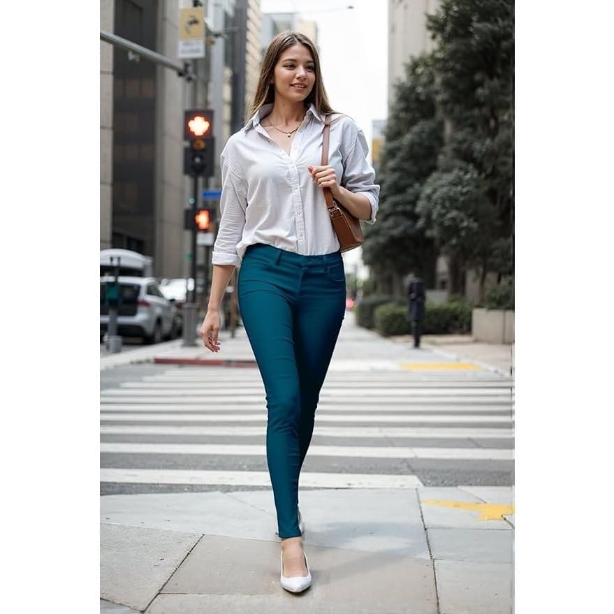 Hybrid & Company Women Skinny Pants Stretch Teal Work Office Casual Size M - Thumbnail 3