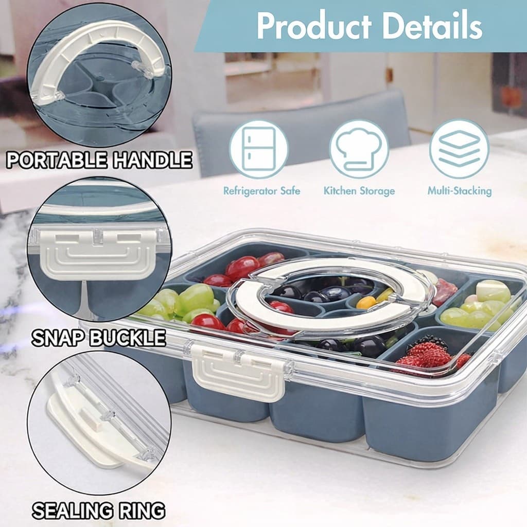 Snackle Box Container 8 Compartment Portable Travel Snack Organizer Lid BPA Free - Thumbnail 3