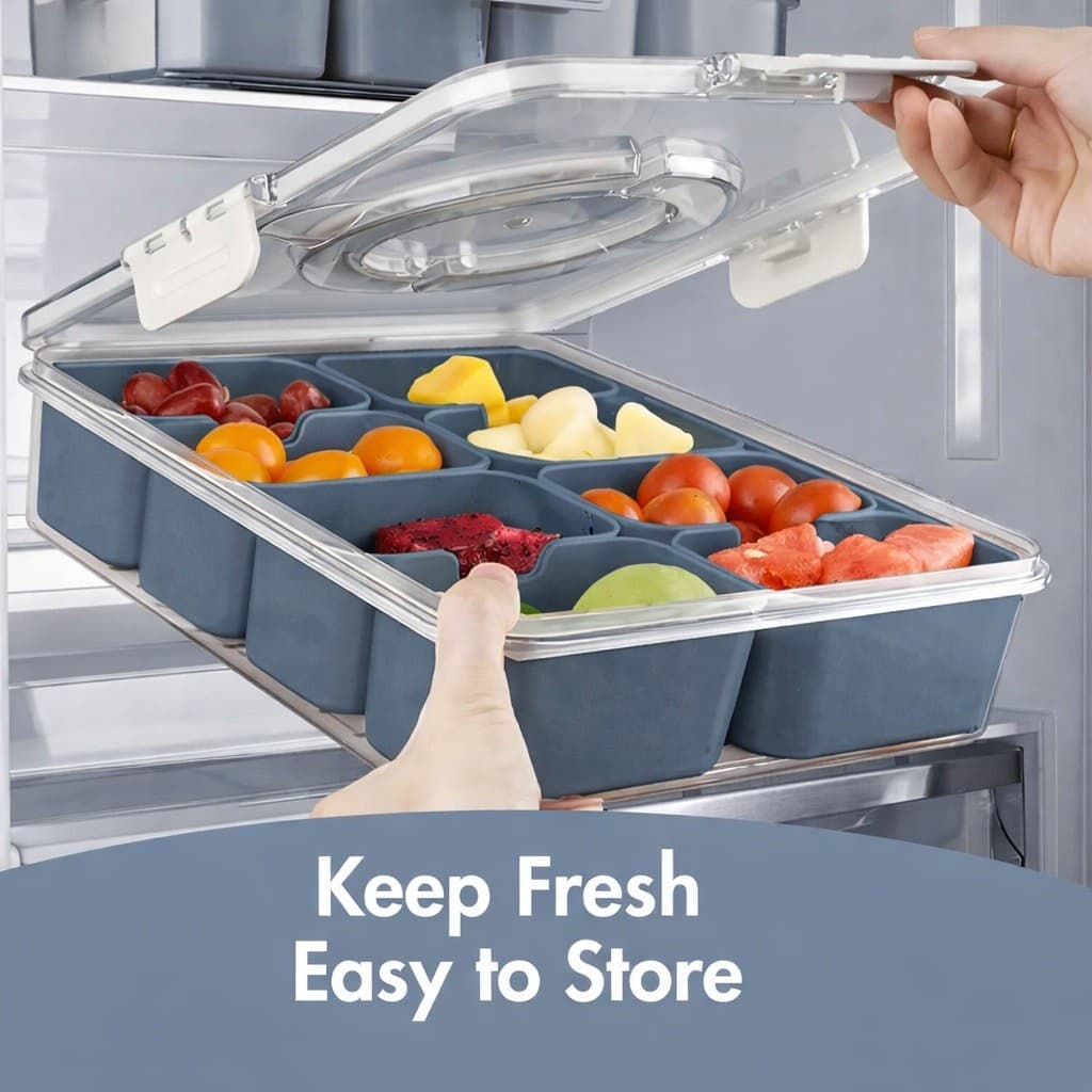 Snackle Box Container 8 Compartment Portable Travel Snack Organizer Lid BPA Free - Thumbnail 4