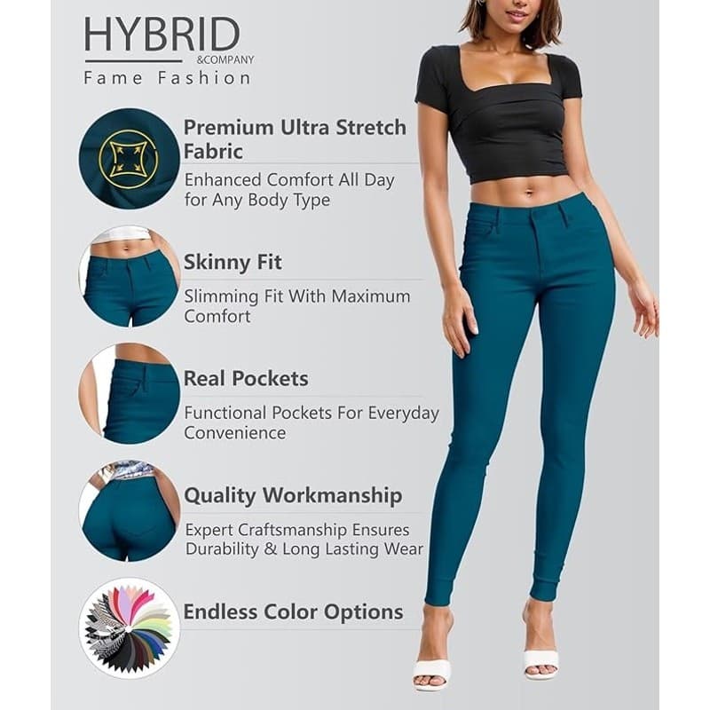 Hybrid & Company Women Skinny Pants Stretch Teal Work Office Casual Size M - Thumbnail 5
