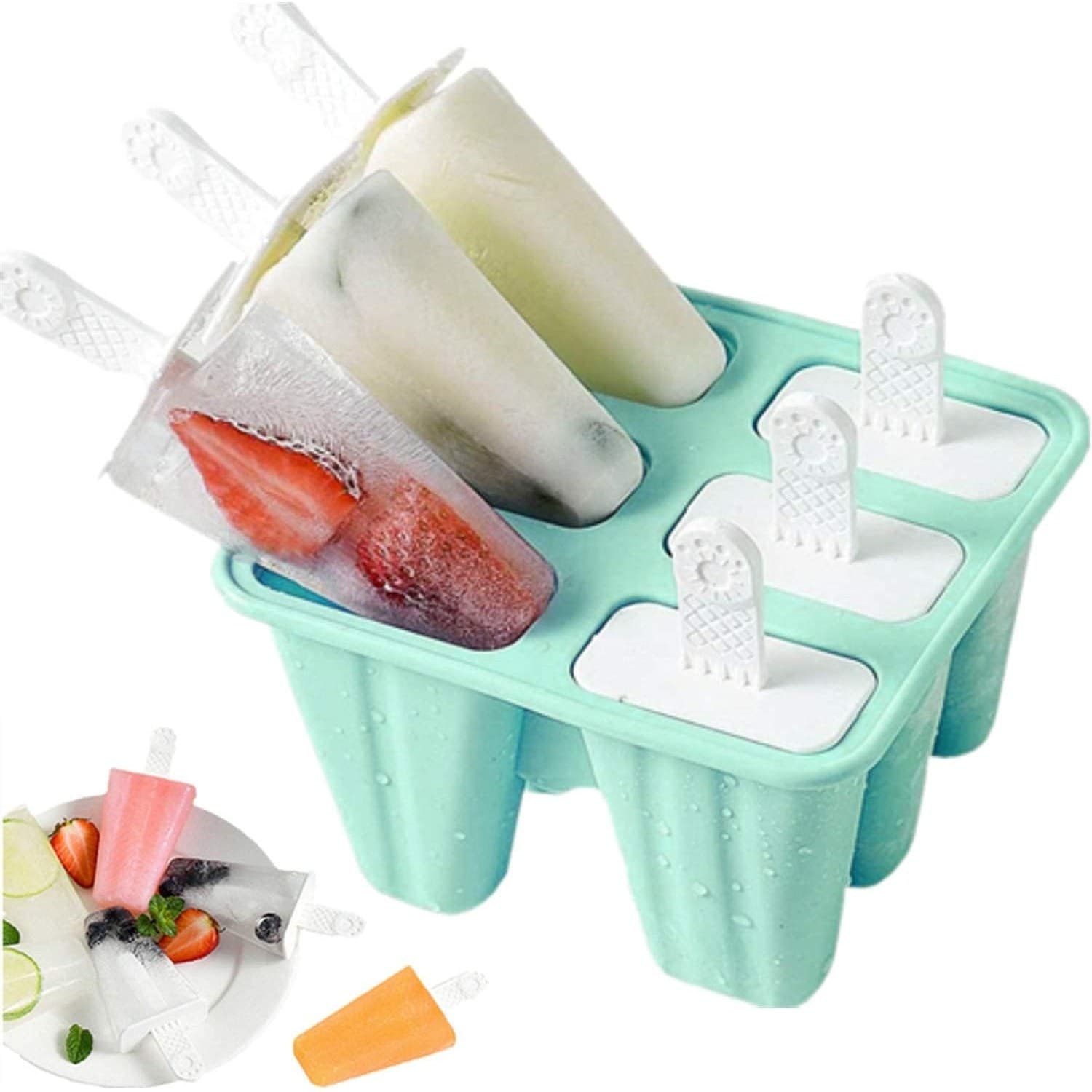 Popsicle Mold 3.3 OZ 6 Cavity Silicone BPA Free Ice Pop Maker Reusable Green - Thumbnail 3
