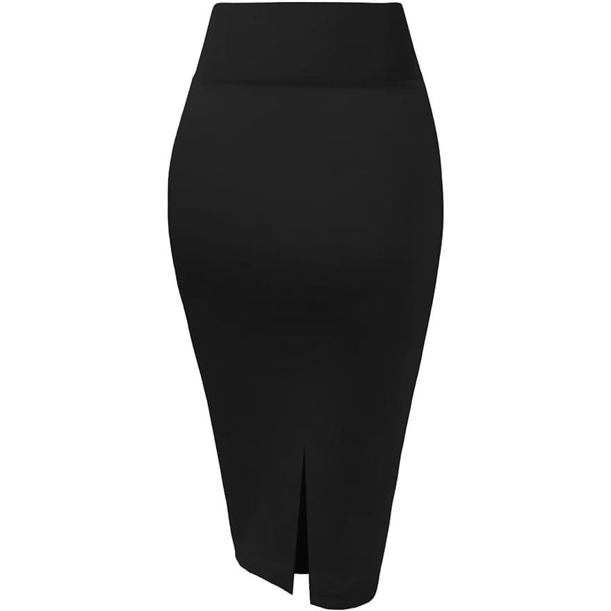 Hybrid & Company Women High Waist Ponte Pencil Skirt Below Knee Stretch Black 1X - Thumbnail 3
