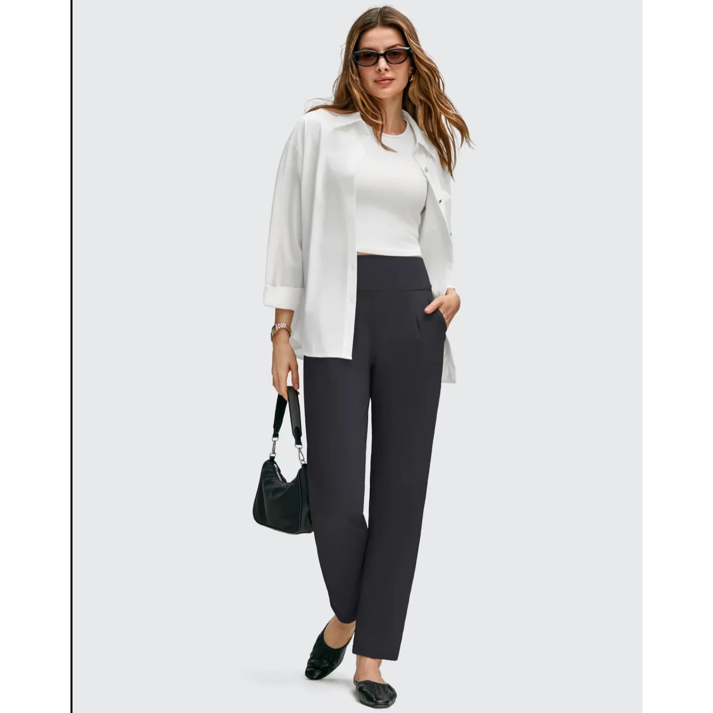 Women’s High Waist Pleated Ankle Tapered Trousers Black XL 30” Inseam - Thumbnail 5