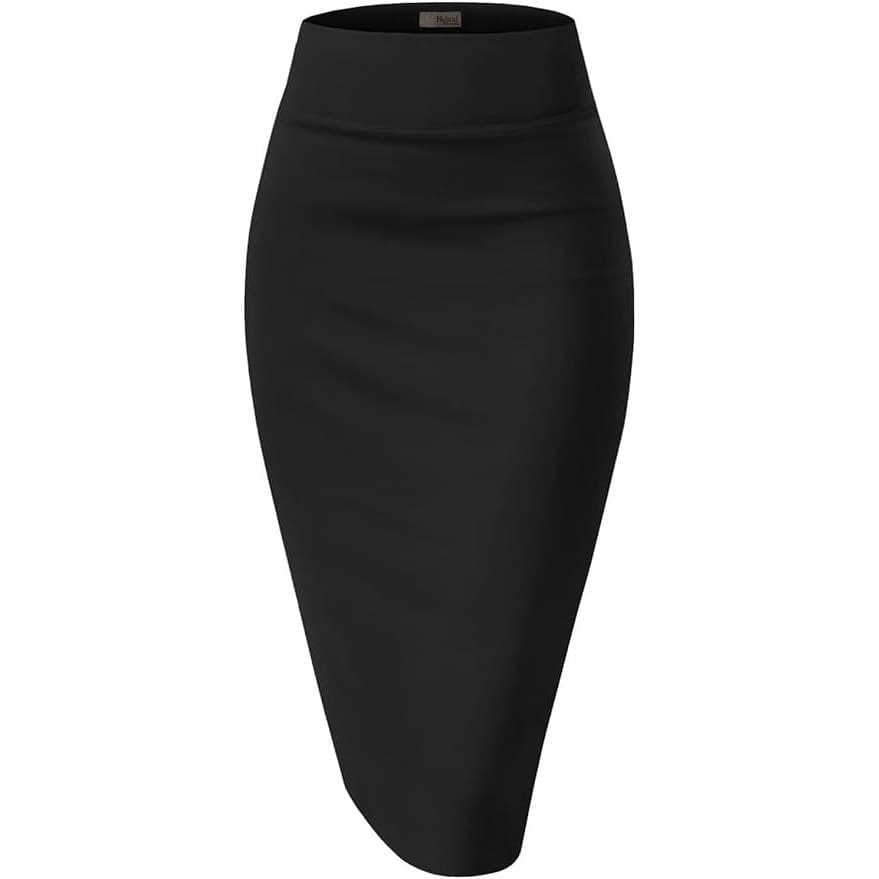 Hybrid & Company Women High Waist Ponte Pencil Skirt Below Knee Stretch Black 1X - Thumbnail 2