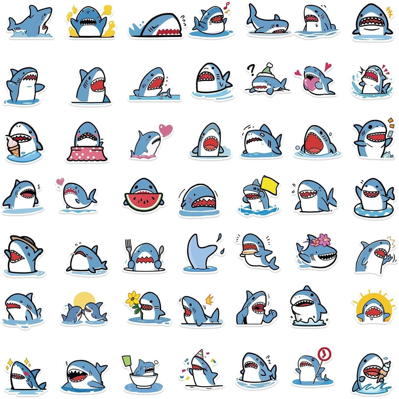 50pcs Shark Stickers Cute Cartoon Animal Stickers Vinyl Waterproof - Thumbnail 2