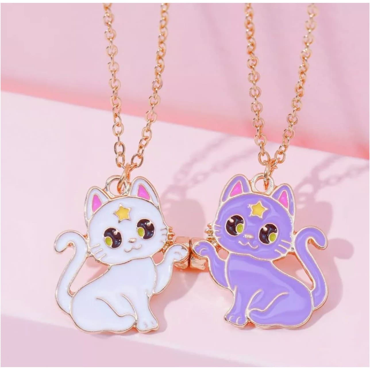 Magnetic BFF Cat Necklace Set Best Friend Jewelry 2pcs Gold Cute Kawaii Gift - Thumbnail 2