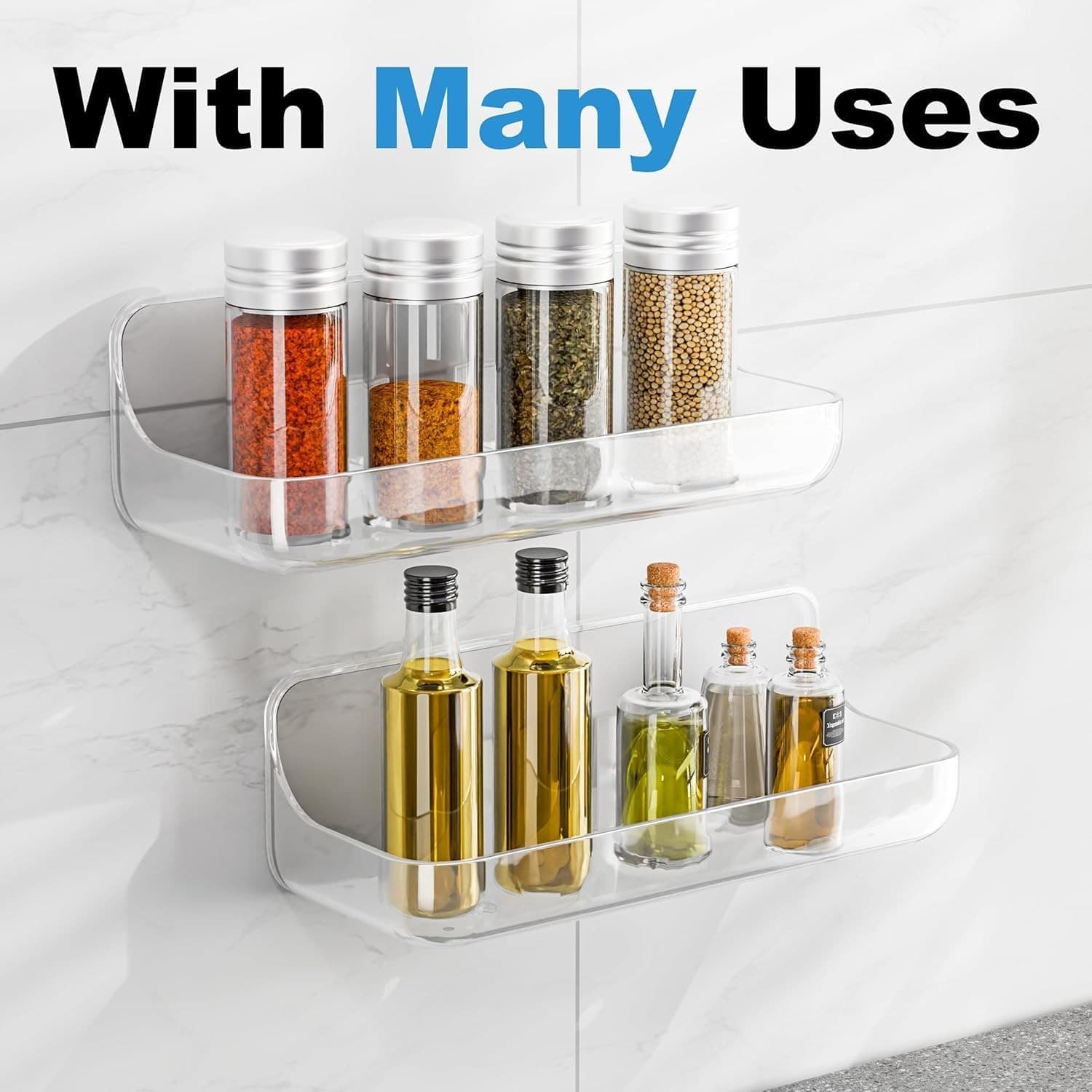 Adhesive Shower Caddy 4 Pack Acrylic Bathroom Shelves No Drill Wall Mount - Thumbnail 3