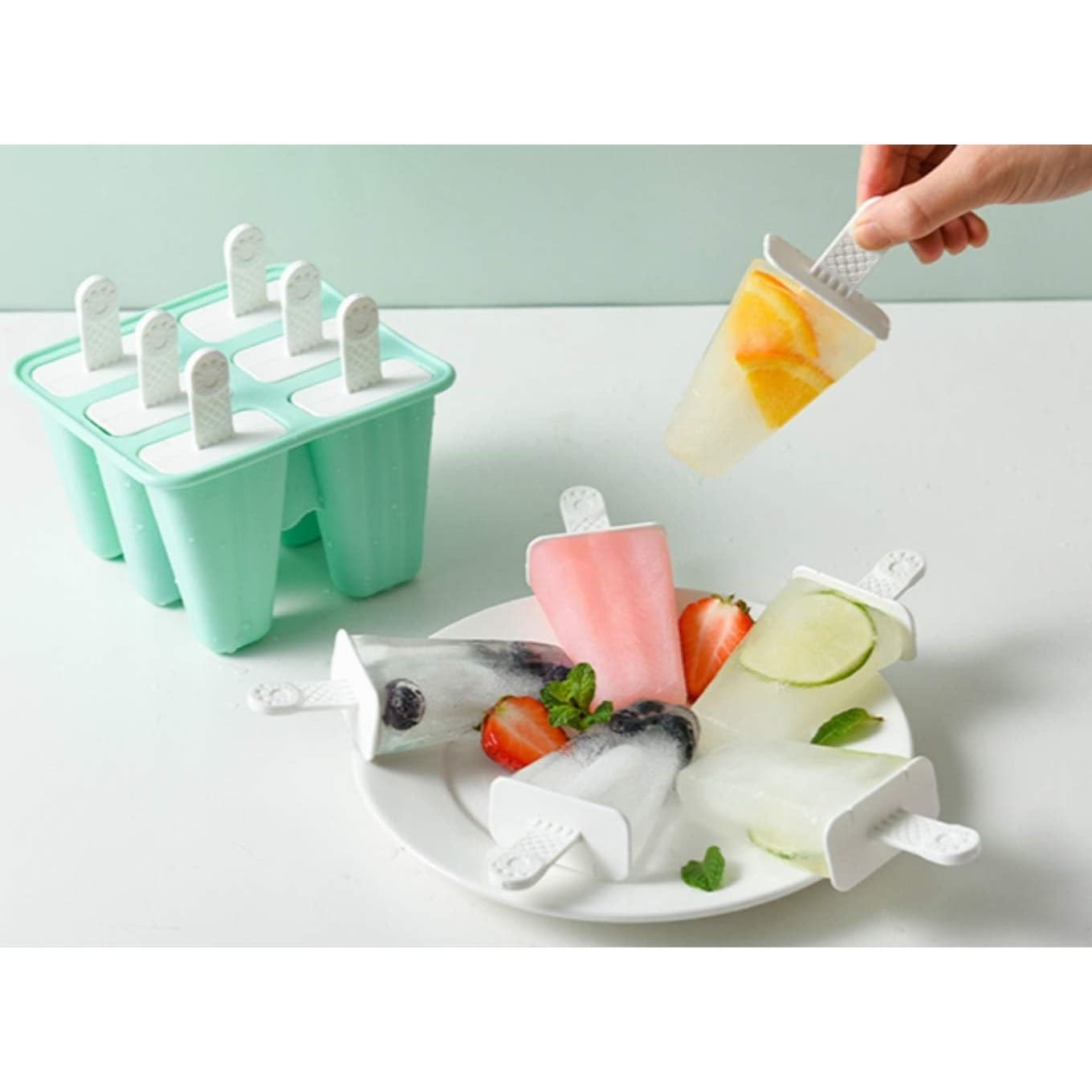 Popsicle Mold 3.3 OZ 6 Cavity Silicone BPA Free Ice Pop Maker Reusable Green - Thumbnail 6