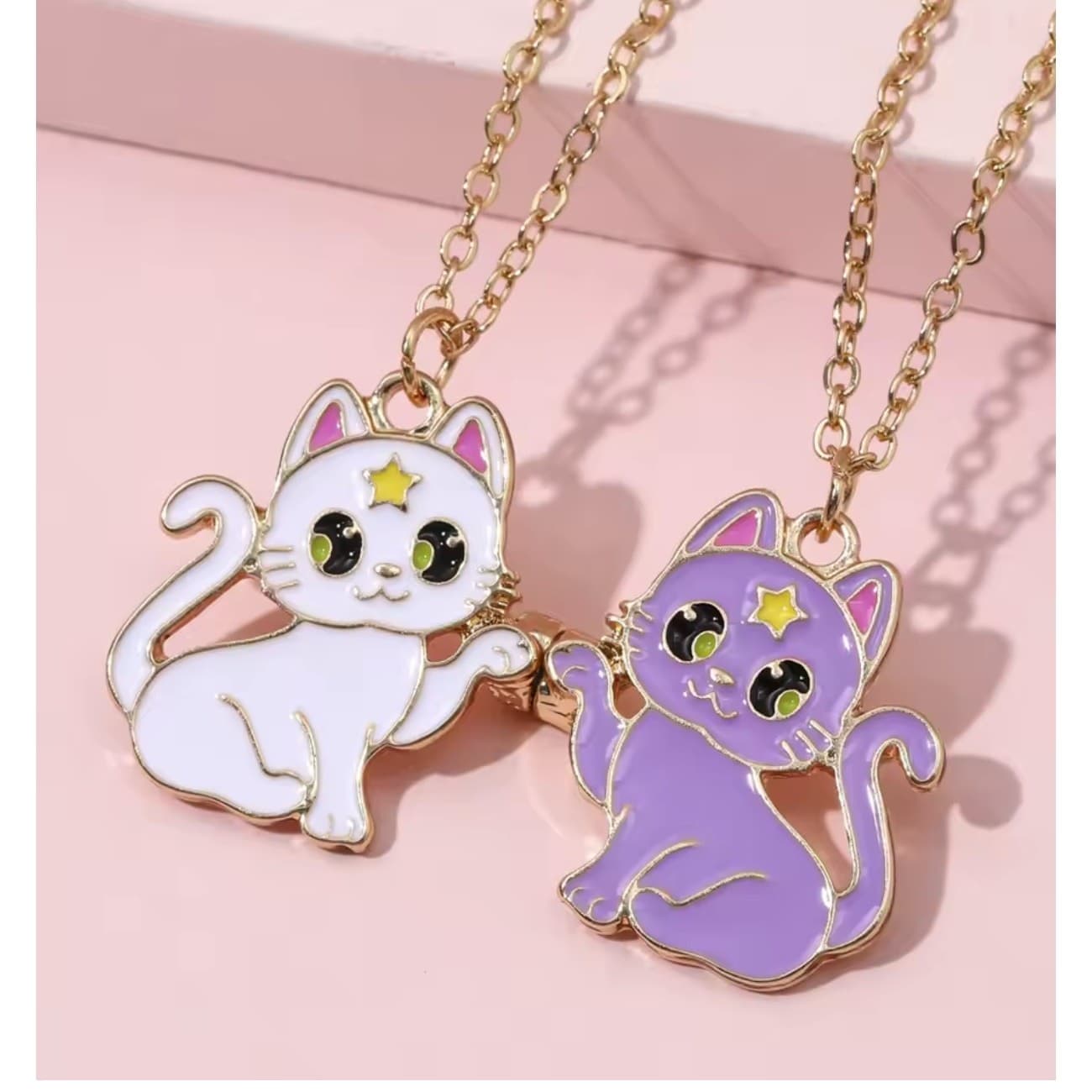Magnetic BFF Cat Necklace Set Best Friend Jewelry 2pcs Gold Cute Kawaii Gift - Thumbnail 4