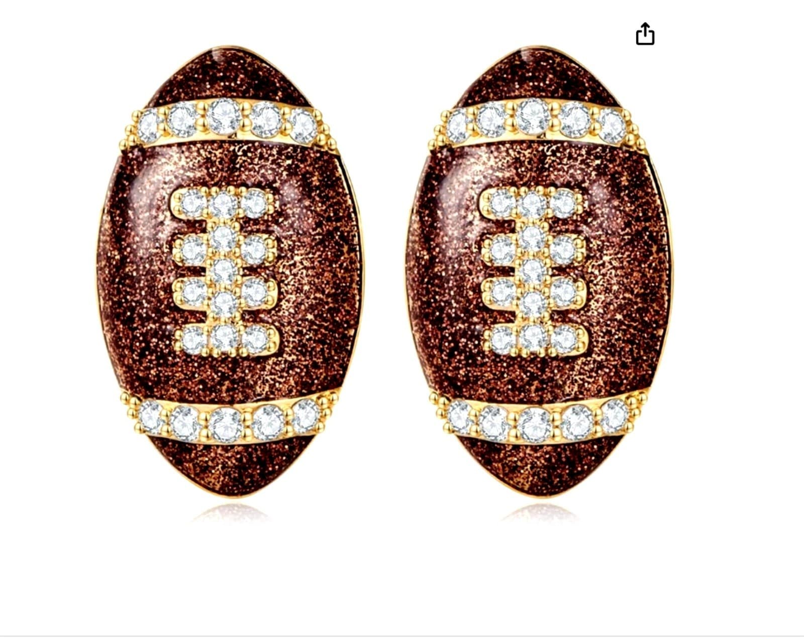 Football Rhinestone Stud Earrings Brown Sports Fan Game Day Jewelry Gift Women - Thumbnail 2
