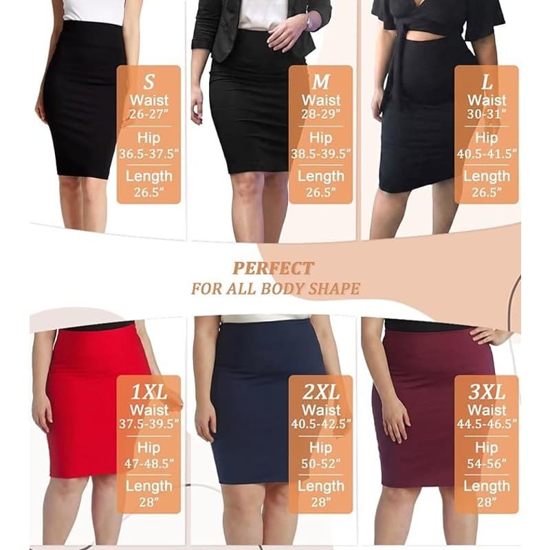 Hybrid & Company Women High Waist Ponte Pencil Skirt Below Knee Stretch Black 1X - Thumbnail 4