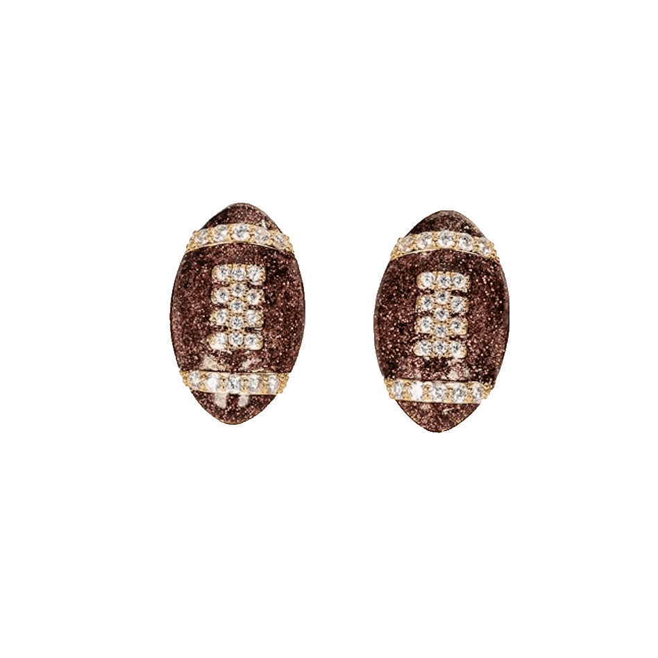 Football Rhinestone Stud Earrings Brown Sports Fan Game Day Jewelry Gift Women - Thumbnail 4