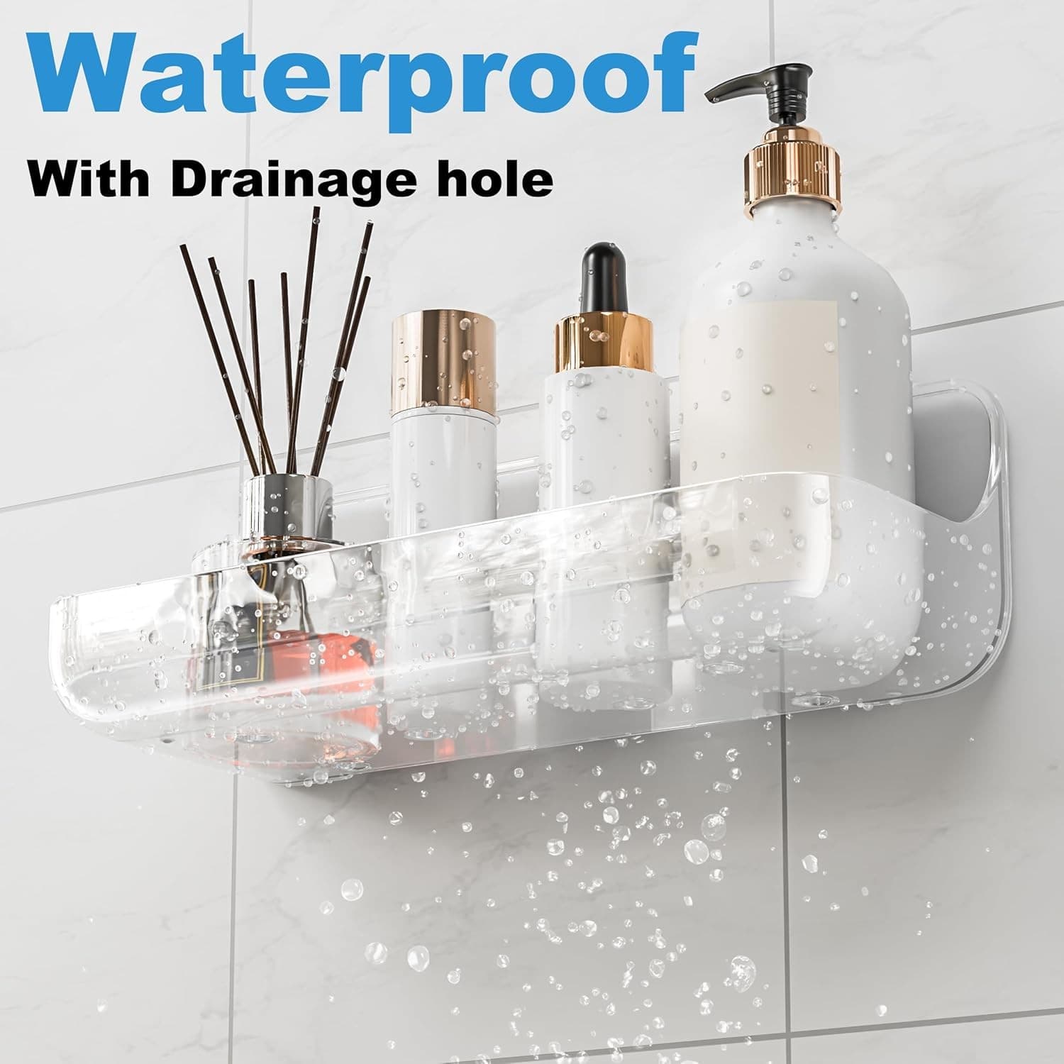 Adhesive Shower Caddy 4 Pack Acrylic Bathroom Shelves No Drill Wall Mount - Thumbnail 6