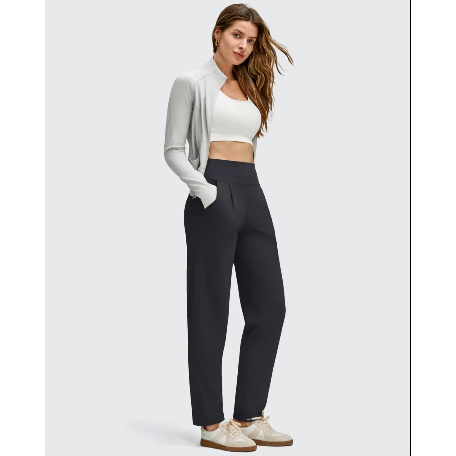 Women’s High Waist Pleated Ankle Tapered Trousers Black XL 30” Inseam - Thumbnail 4