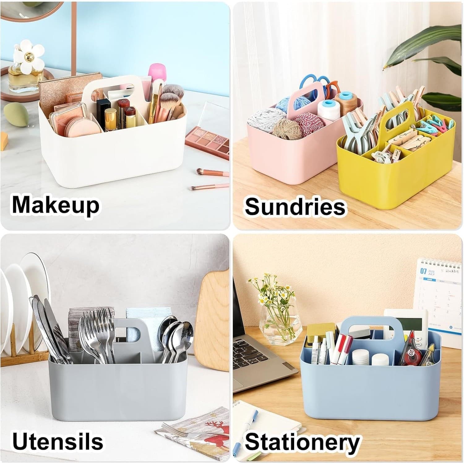 Portable Organizer Caddy with Handle Divided Storage Bin Desk Bathroom Grey - Thumbnail 5