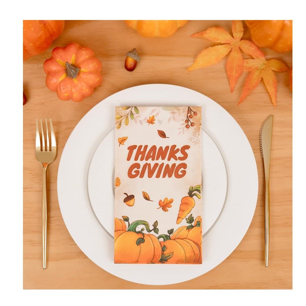 100 Thanksgiving Paper Napkins Pumpkin Fall Party Table Decor Disposable - Thumbnail 4