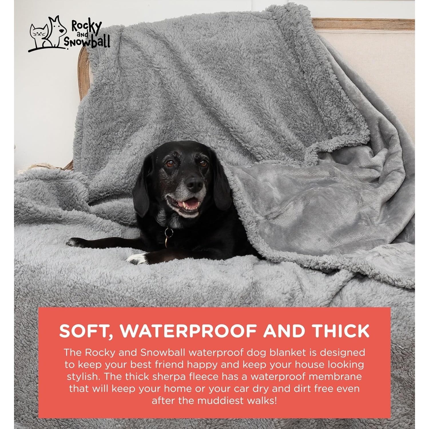 Waterproof Dog Blanket Sherpa Large XL Pet Couch Cover Washable 60x80 - Thumbnail 2