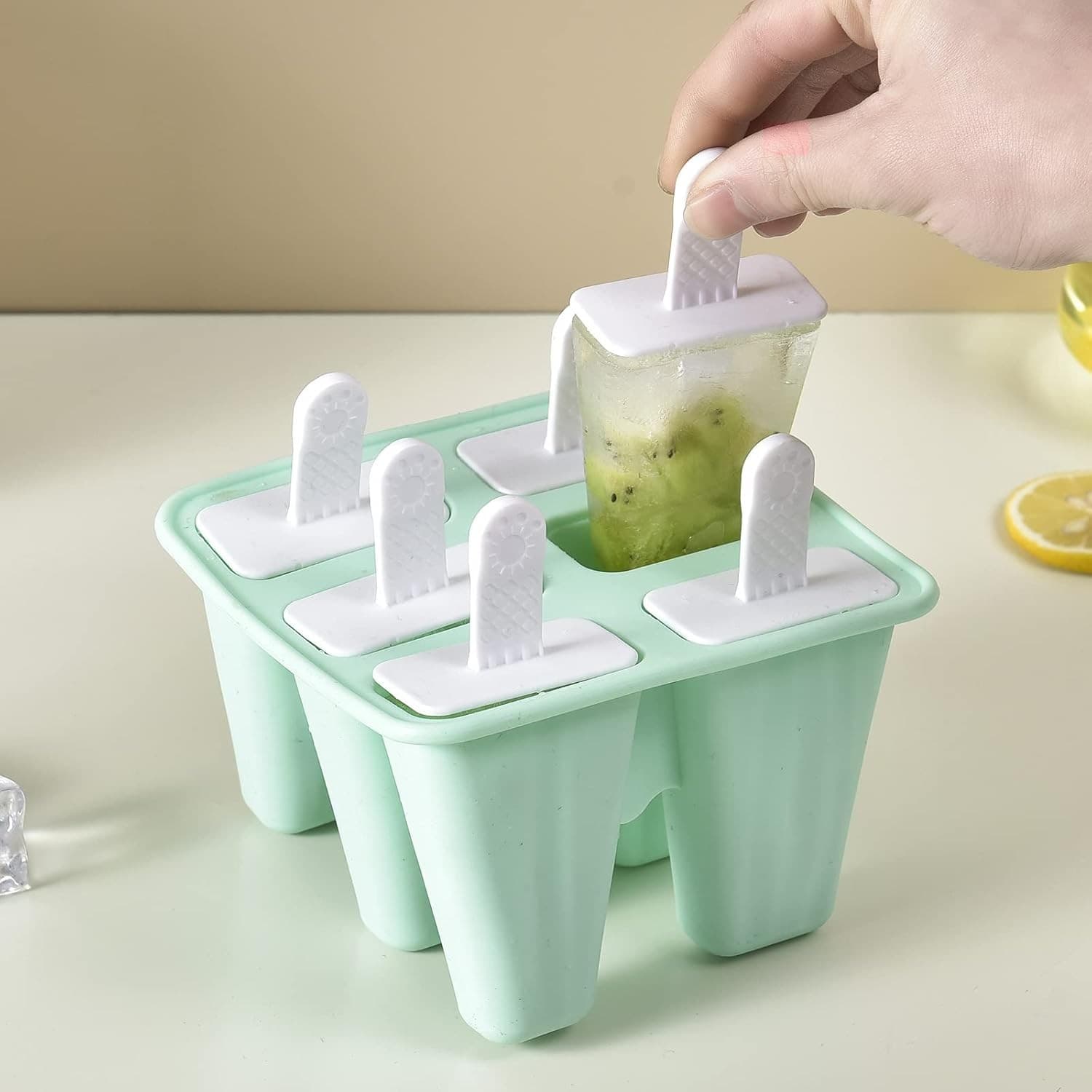 Popsicle Mold 3.3 OZ 6 Cavity Silicone BPA Free Ice Pop Maker Reusable Green - Thumbnail 9