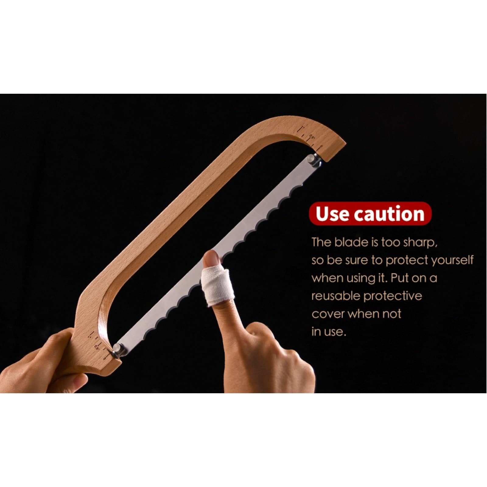 360 Rotating Wooden Bread Knife Serrated Bow Slicer Left Right Handed Beechwood - Thumbnail 9
