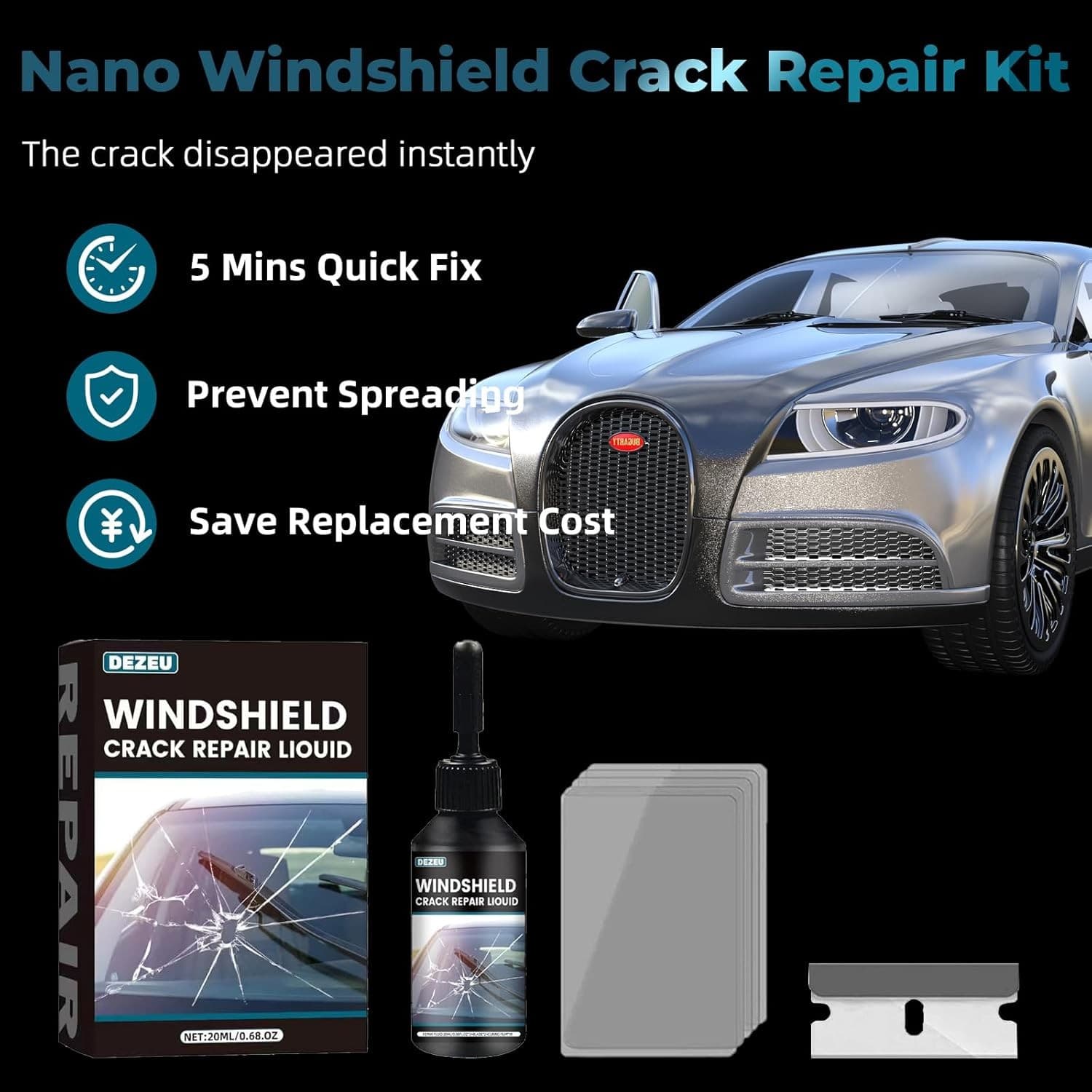 Windshield Crack Repair Kit 5Min Quick Glass Fix Car Chip Resin Repair Tool 20ml - Thumbnail 7
