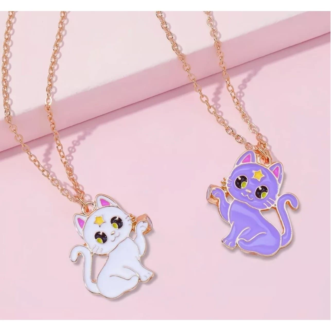 Magnetic BFF Cat Necklace Set Best Friend Jewelry 2pcs Gold Cute Kawaii Gift - Thumbnail 3
