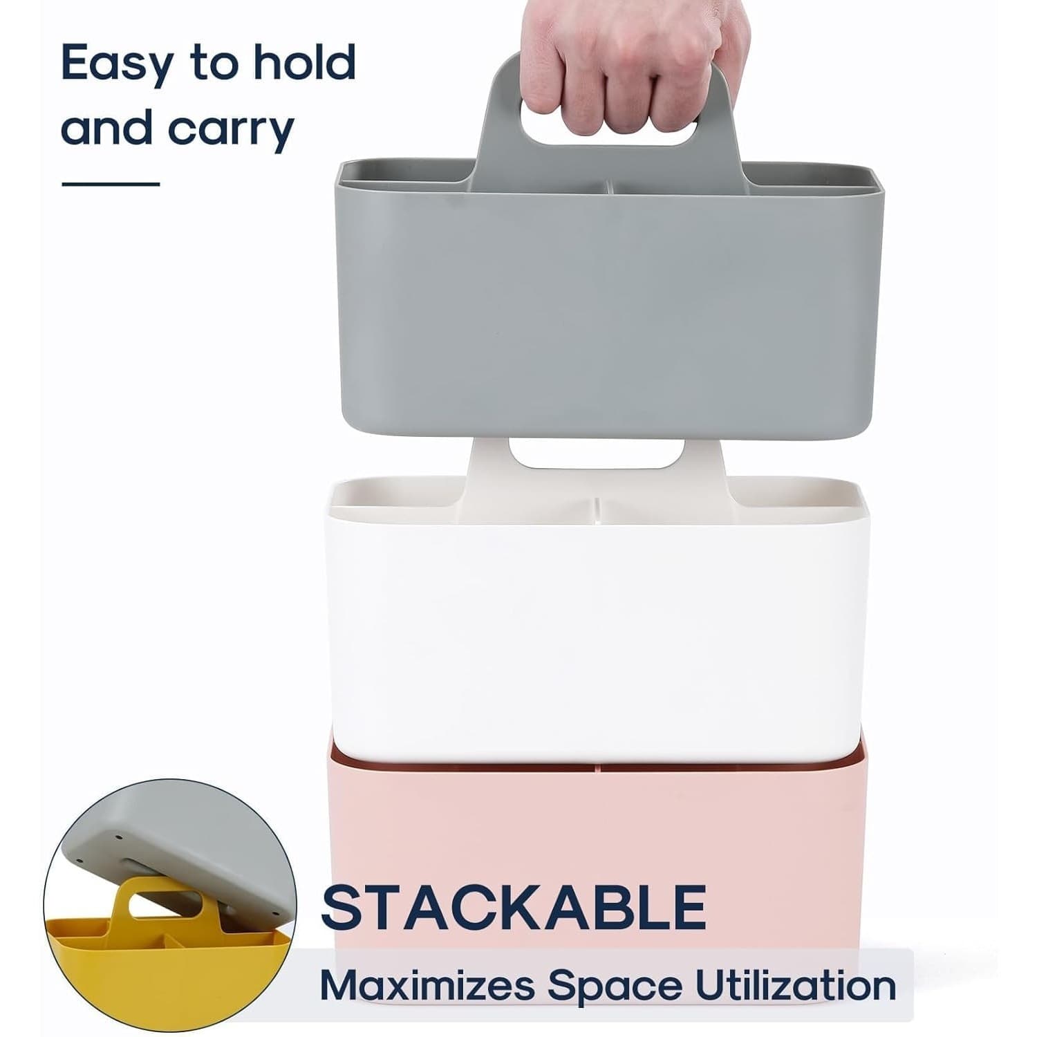 Portable Organizer Caddy with Handle Divided Storage Bin Desk Bathroom Grey - Thumbnail 2
