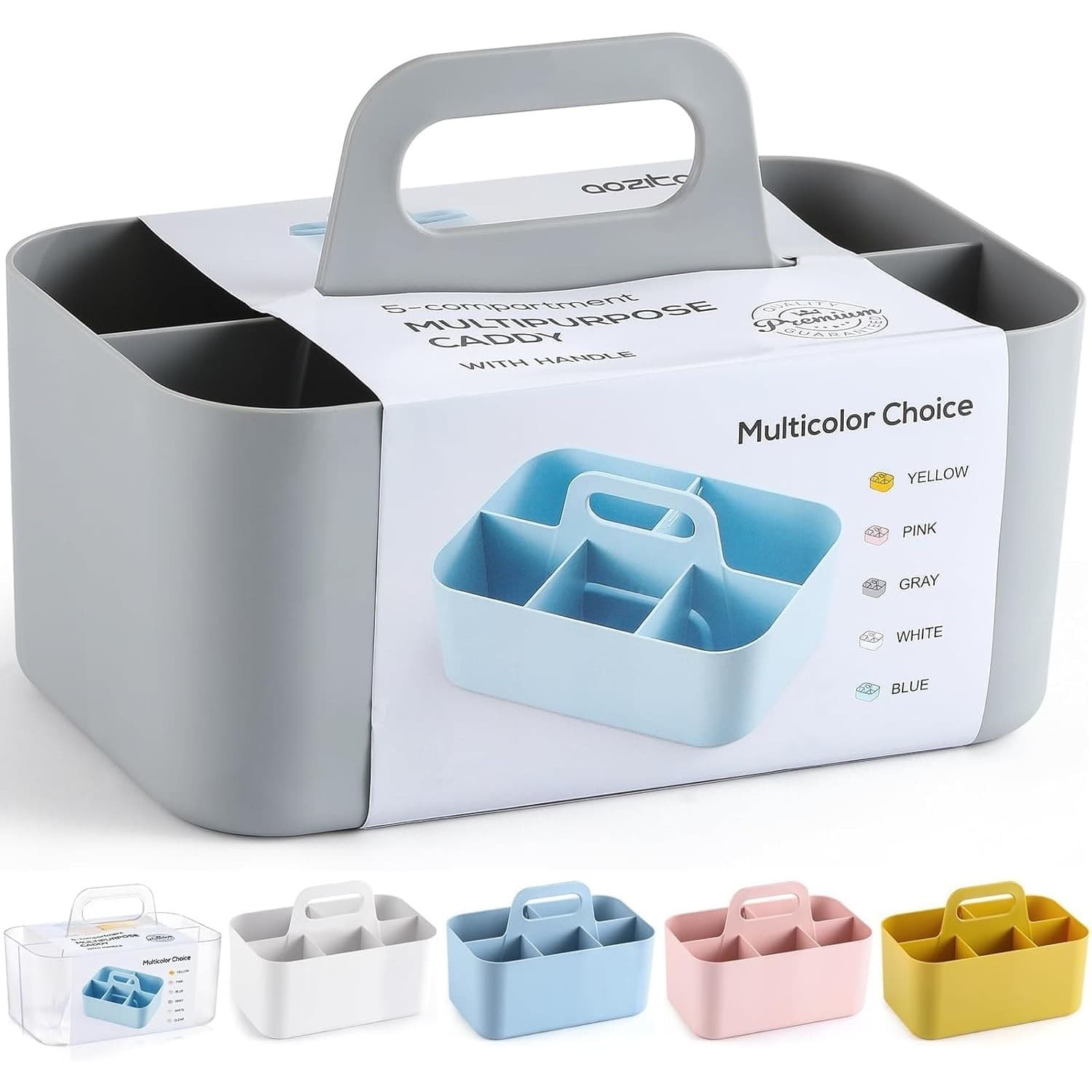 Portable Organizer Caddy with Handle Divided Storage Bin Desk Bathroom Grey - Thumbnail 8