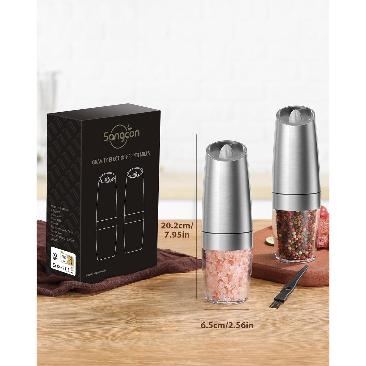 Electric Salt Pepper Grinder Set Gravity LED Adjustable Ceramic 6.5oz Large - Thumbnail 9