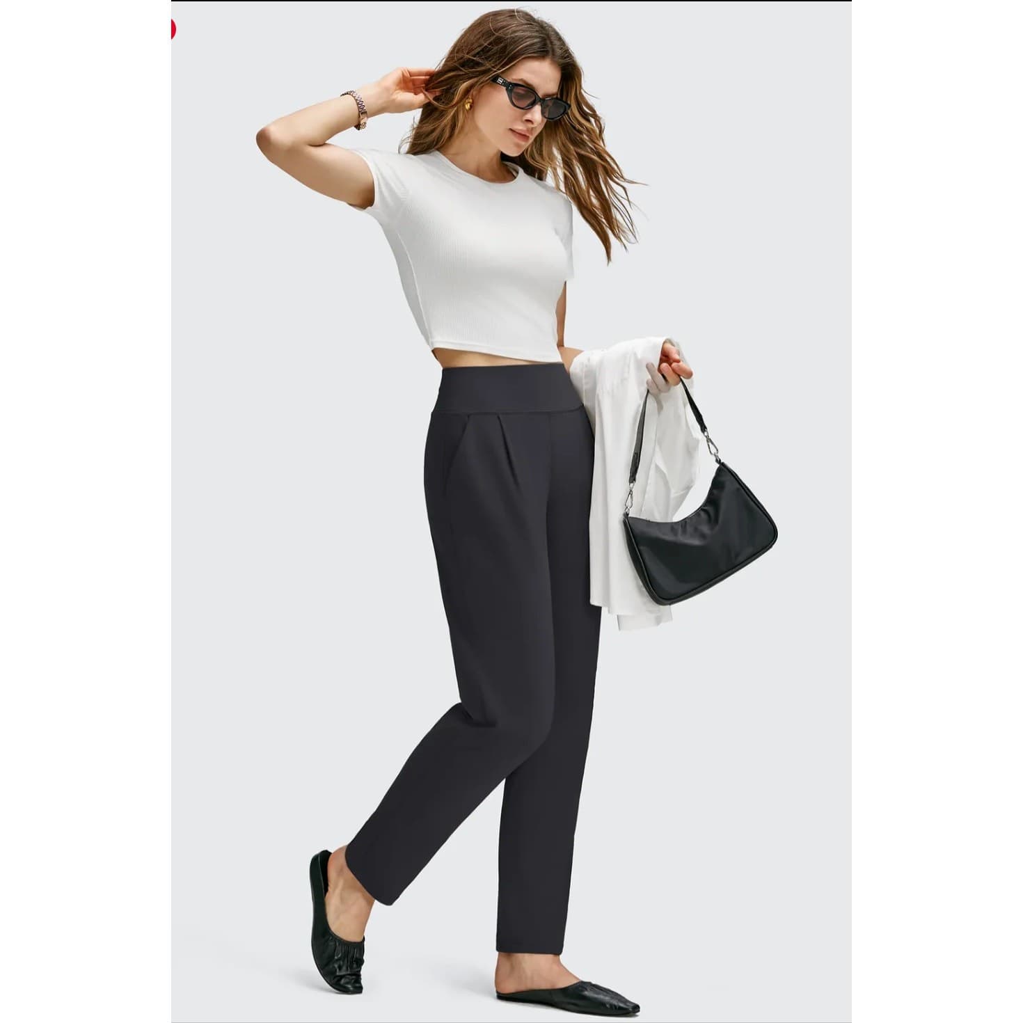 Women’s High Waist Pleated Ankle Tapered Trousers Black XL 30” Inseam - Thumbnail 6