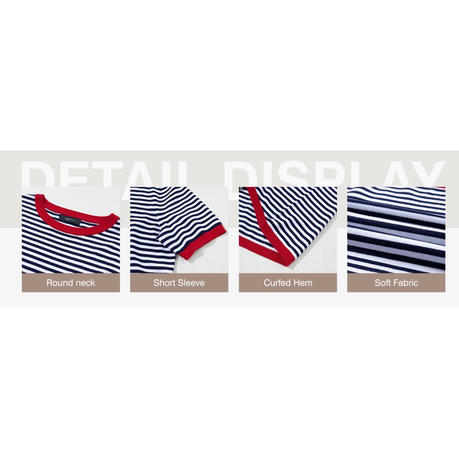 Womens Striped Knit Top Blue Trim Short Sleeve Casual Blouse 2XL Stretch - Thumbnail 6
