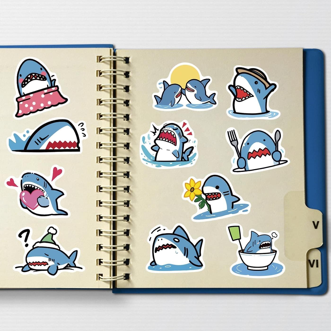 50pcs Shark Stickers Cute Cartoon Animal Stickers Vinyl Waterproof - Thumbnail 5