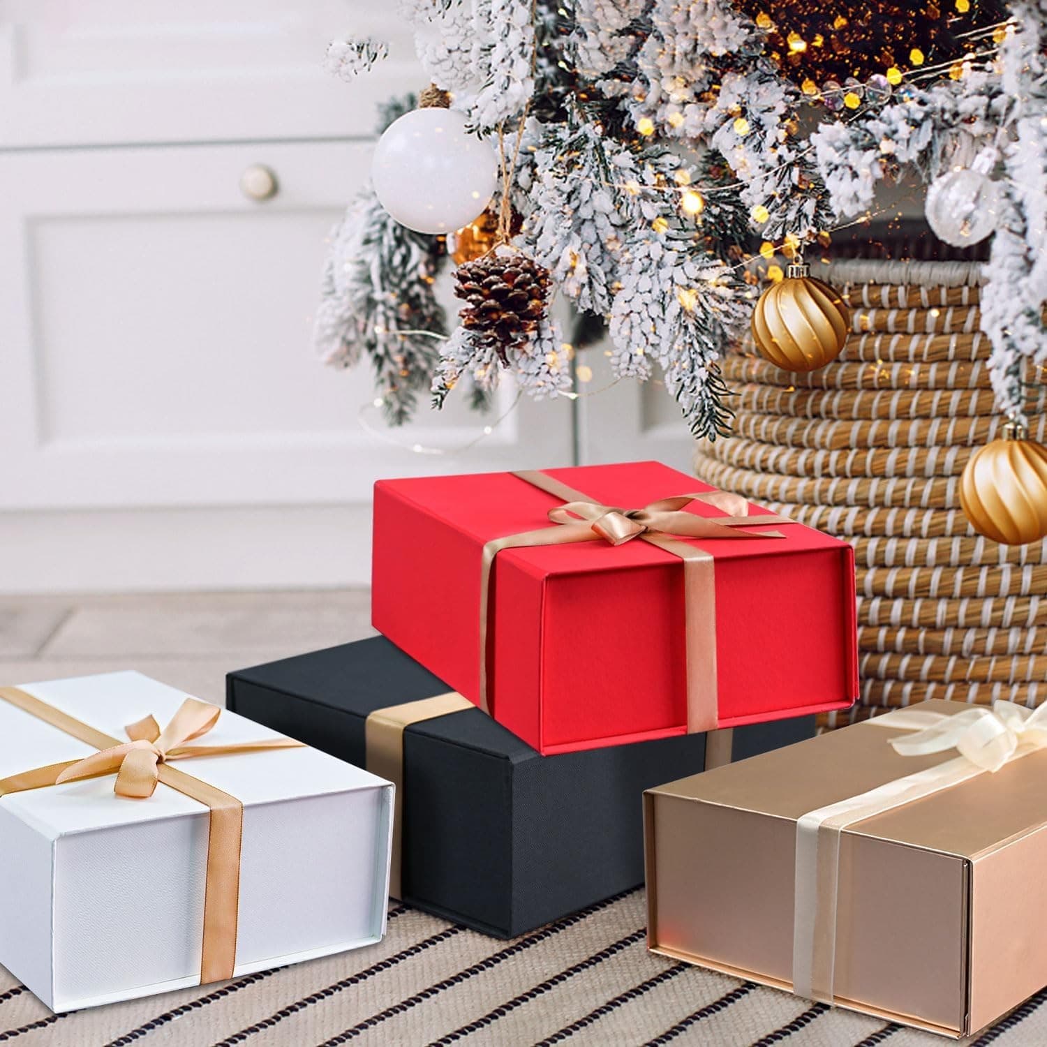 Luxury Rose Gold Magnetic Gift Box Ribbon Card Filler Large Present Box - Thumbnail 2