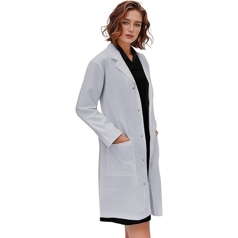 Unisex Medical Lab Coat White 40" Snap Front Doctor Nurse Pockets Uniform - Thumbnail 3