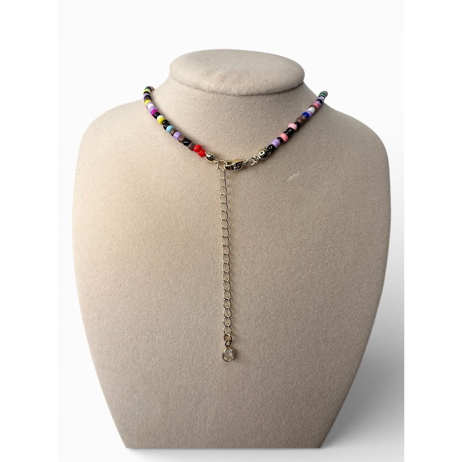 C M Heart Initial Beaded Necklace Gold Plated Adjustable Choker - Thumbnail 6