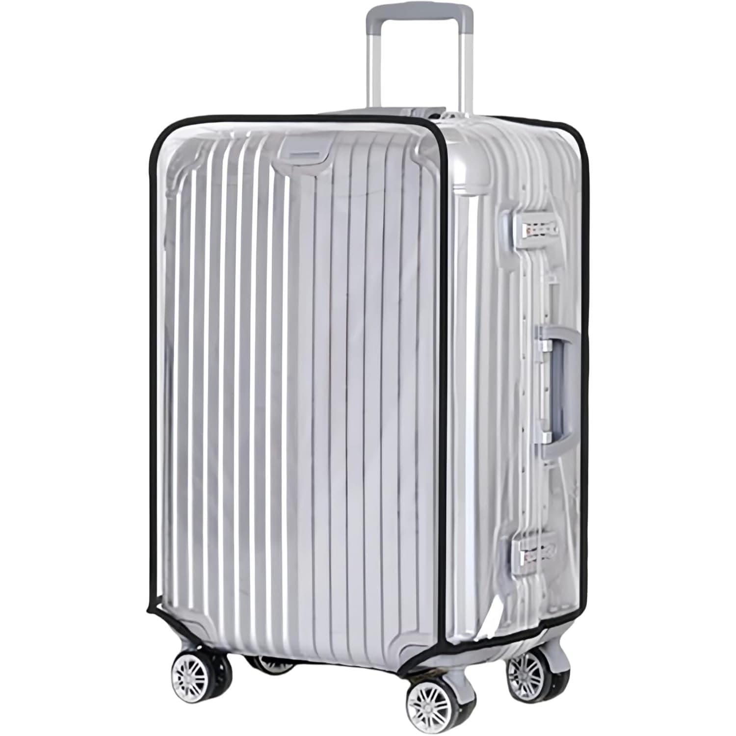 Clear PVC Luggage Cover 24” Waterproof Suitcase Protector w Wheels Access - Thumbnail 8