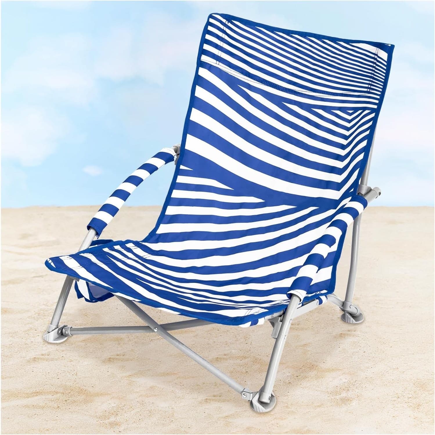 Beach Chair Backpack Folding Low Sand Chair High Back Portable 300 lbs Blue - Thumbnail 2