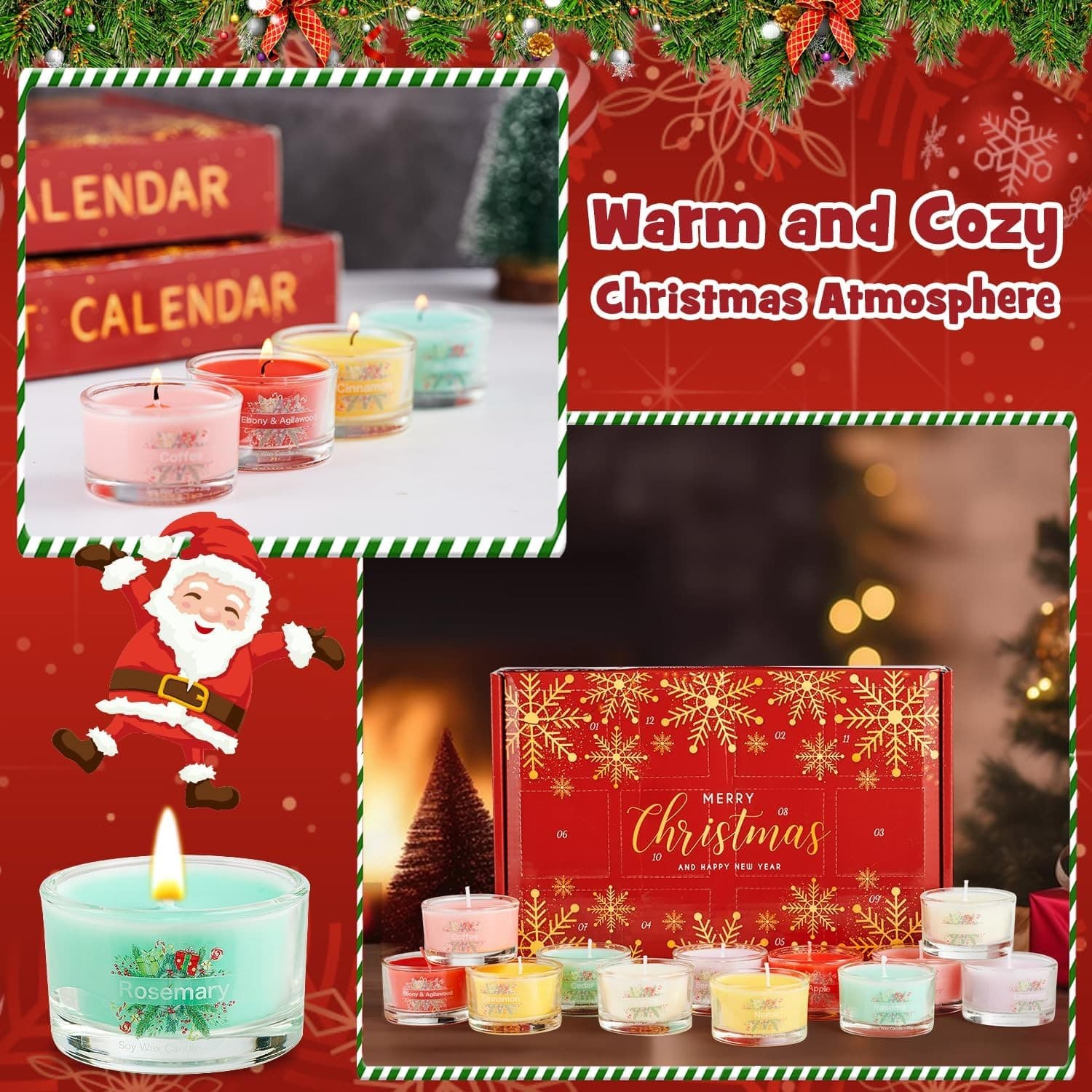 12 Mini Scented Candle Gift Set Soy Wax Christmas Advent Calendar Holiday Gift - Thumbnail 8