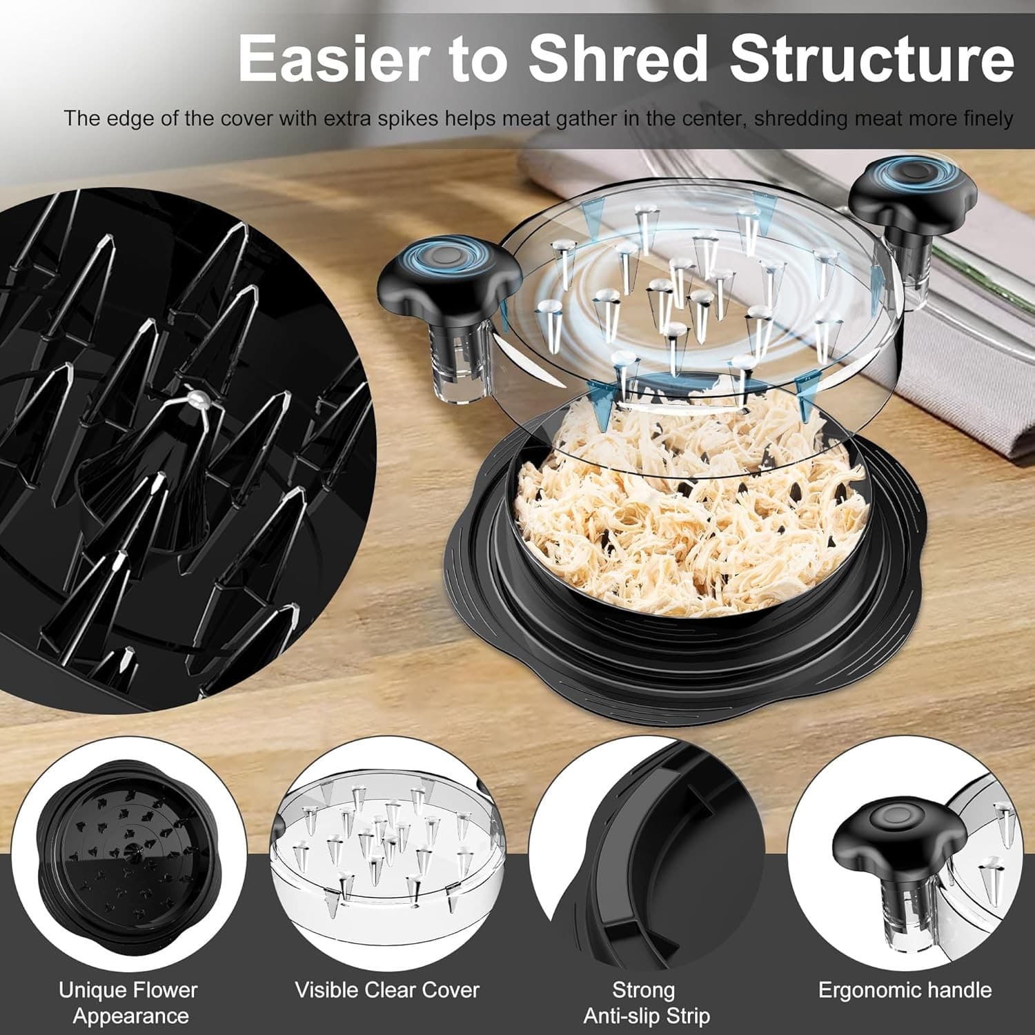 Meat Chicken Shredder Tool Twist with Handle Anti-Slip Base BPA Free Kitchen - Thumbnail 2