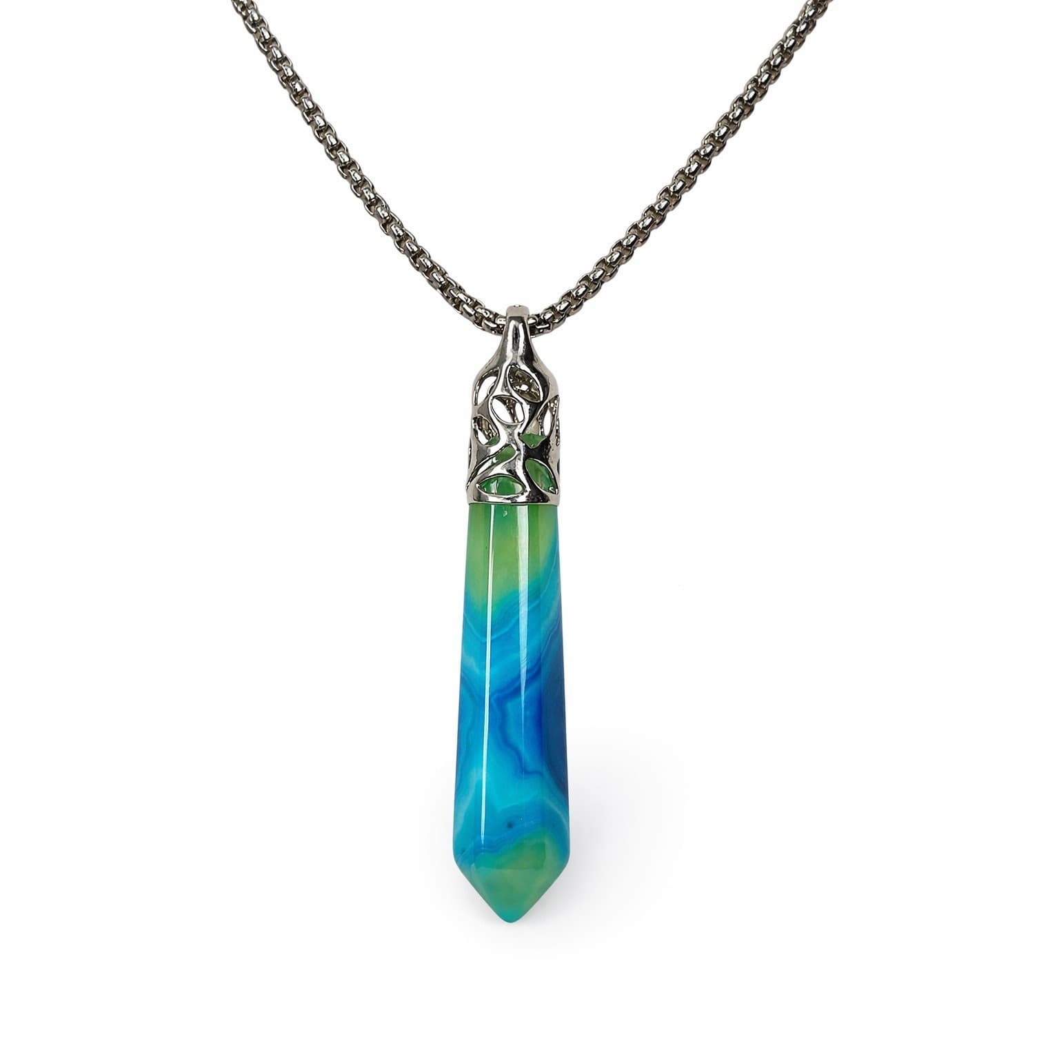 Blue Brazilian Agate Crystal Point Necklace 20” Chain Healing Stone Pendant - Thumbnail 2