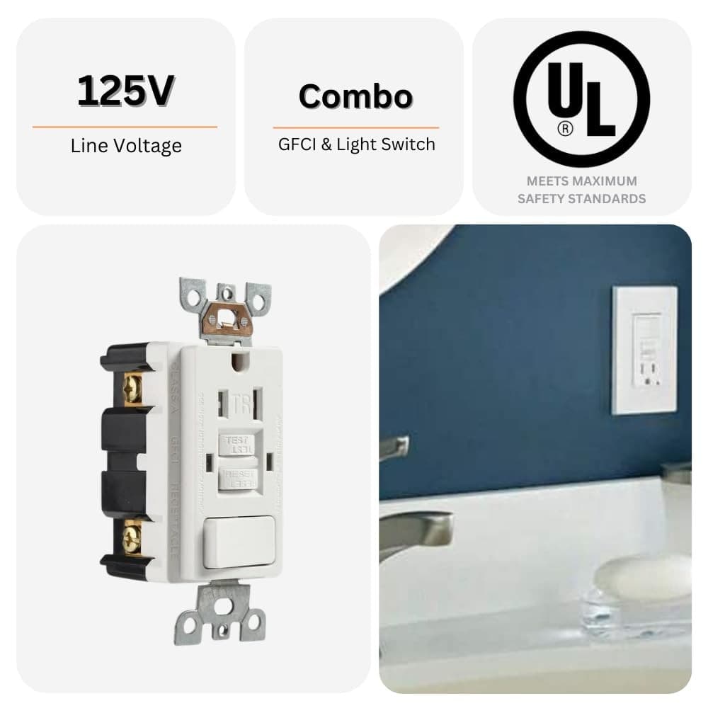 GFCI Outlet Switch Combo 15A 125V Tamper Resistant White 2 Pack Wall - Thumbnail 4