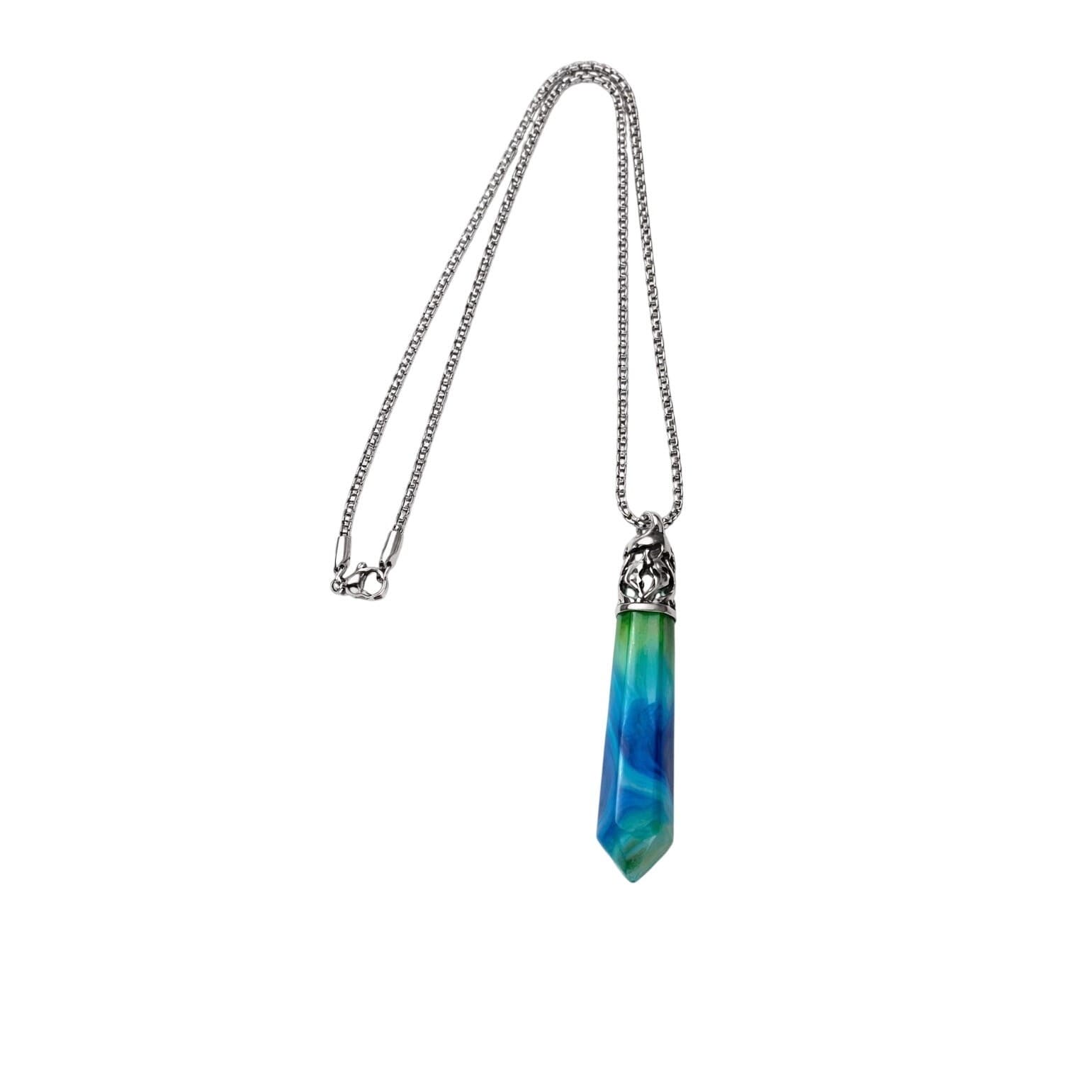 Blue Brazilian Agate Crystal Point Necklace 20” Chain Healing Stone Pendant - Thumbnail 7