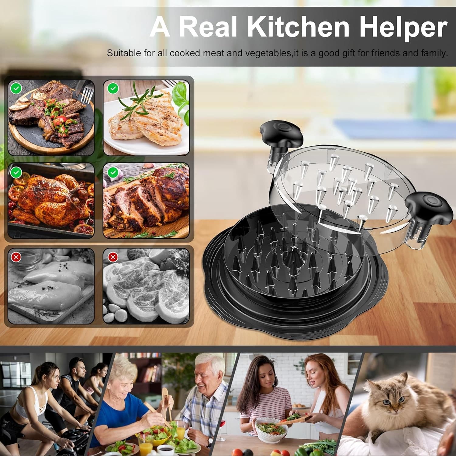 Meat Chicken Shredder Tool Twist with Handle Anti-Slip Base BPA Free Kitchen - Thumbnail 5