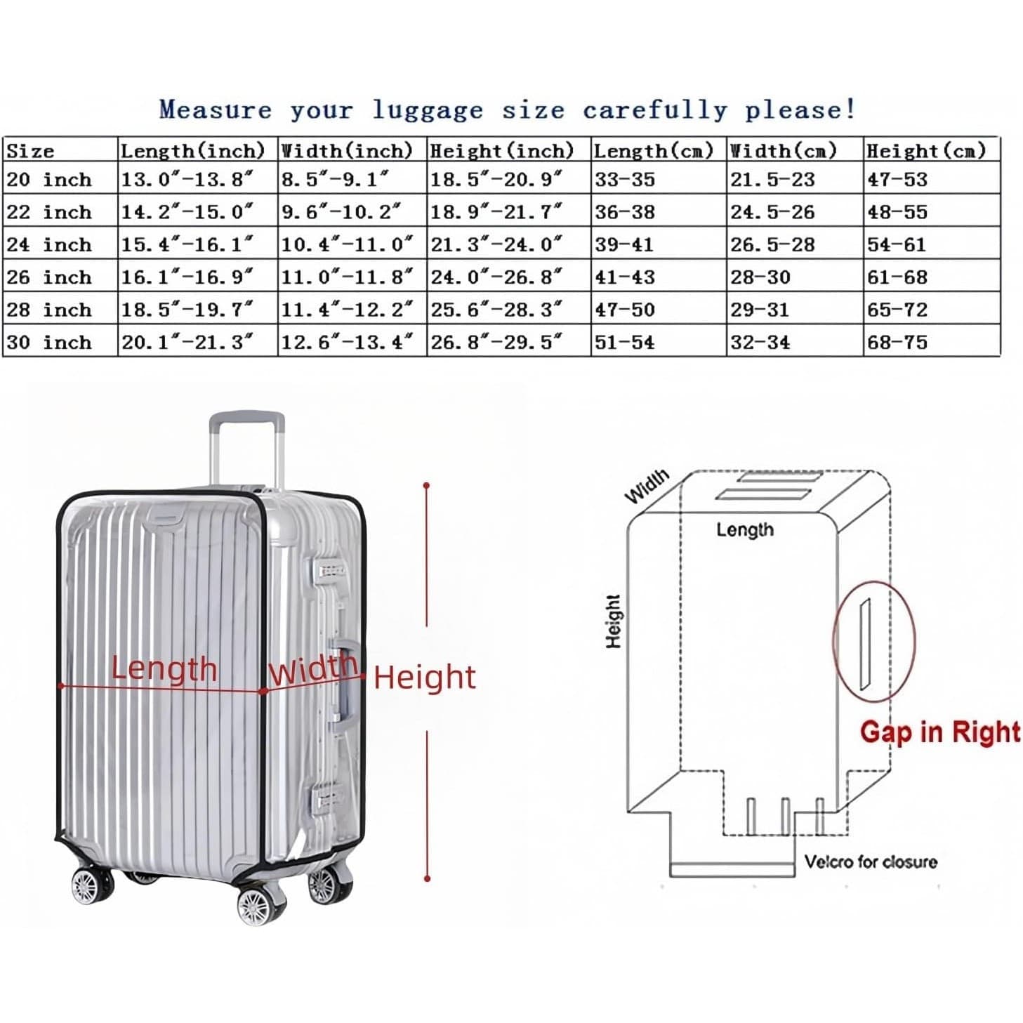 Clear PVC Luggage Cover 24” Waterproof Suitcase Protector w Wheels Access - Thumbnail 7