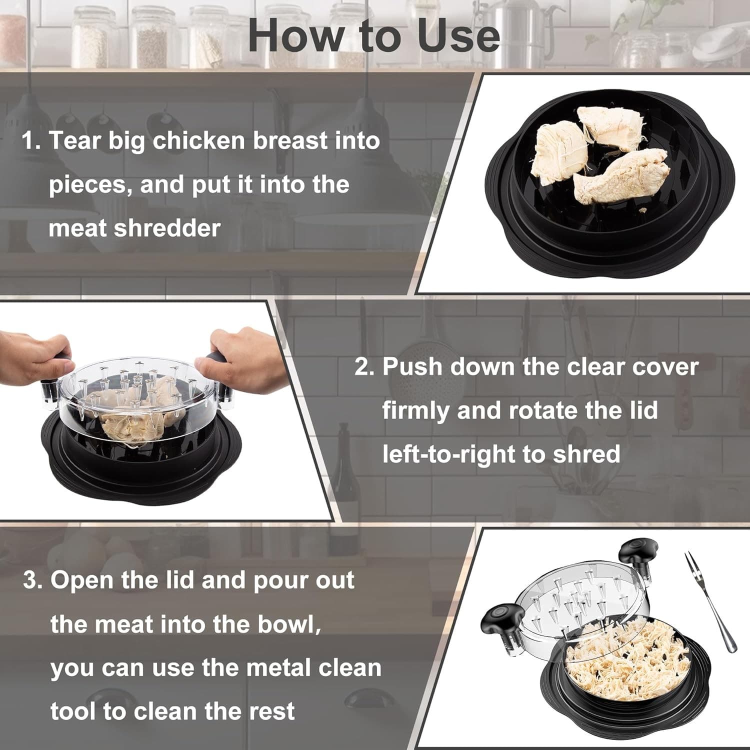 Meat Chicken Shredder Tool Twist with Handle Anti-Slip Base BPA Free Kitchen - Thumbnail 7