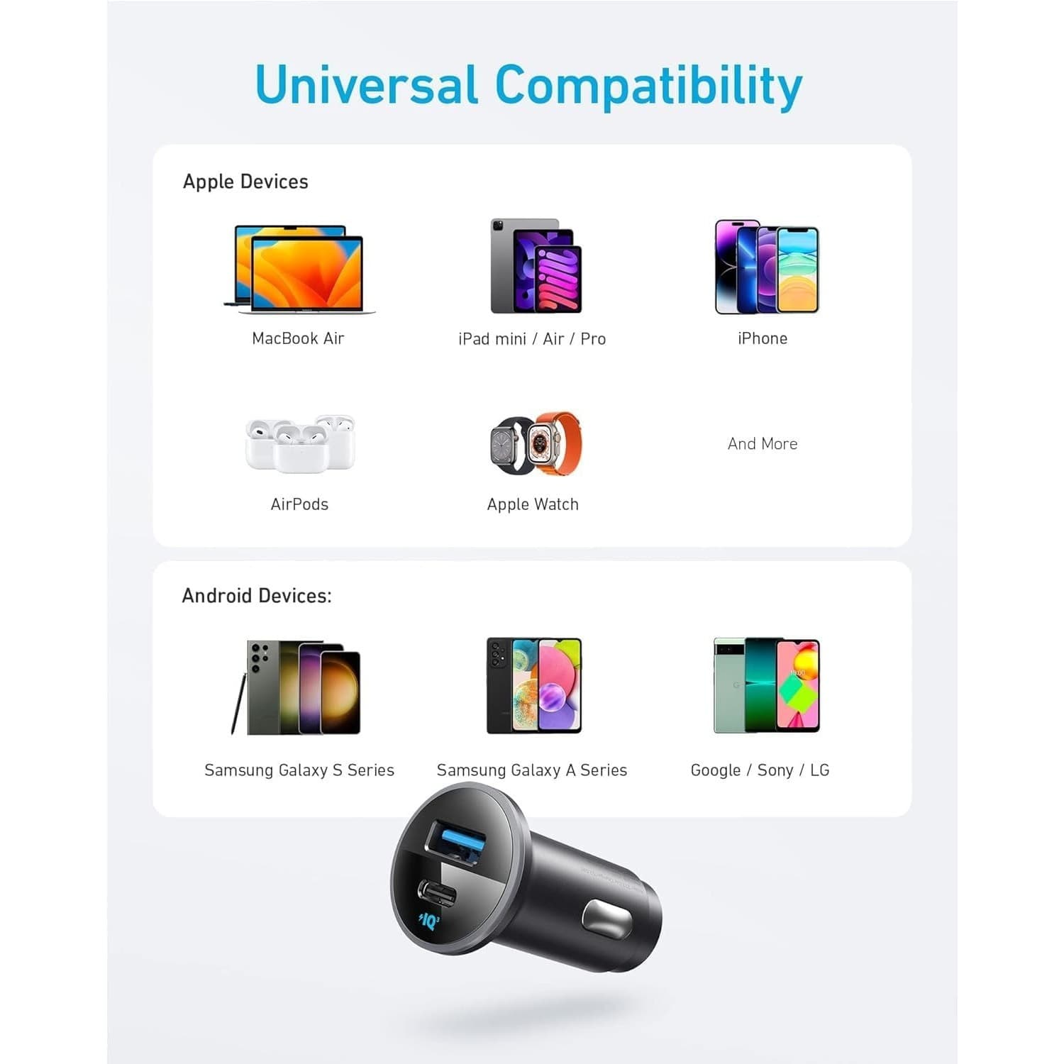 323 USB-C Car Charger 52.5W Fast Charge Adapter USB-A iPhone Samsung - Thumbnail 5