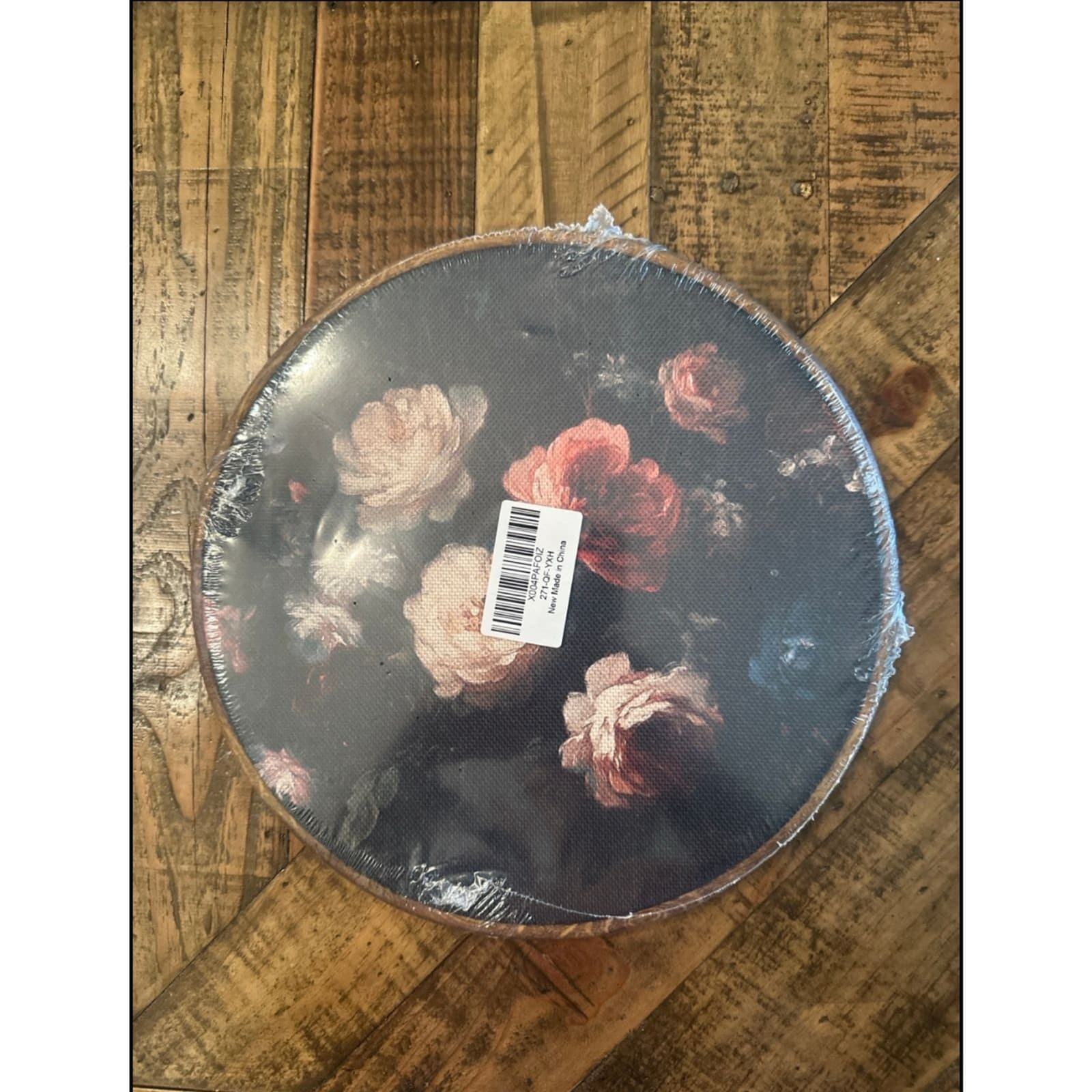 Vintage Floral Round Wall Art 10” Wooden Frame Dark Cottagecore Decor - Thumbnail 4