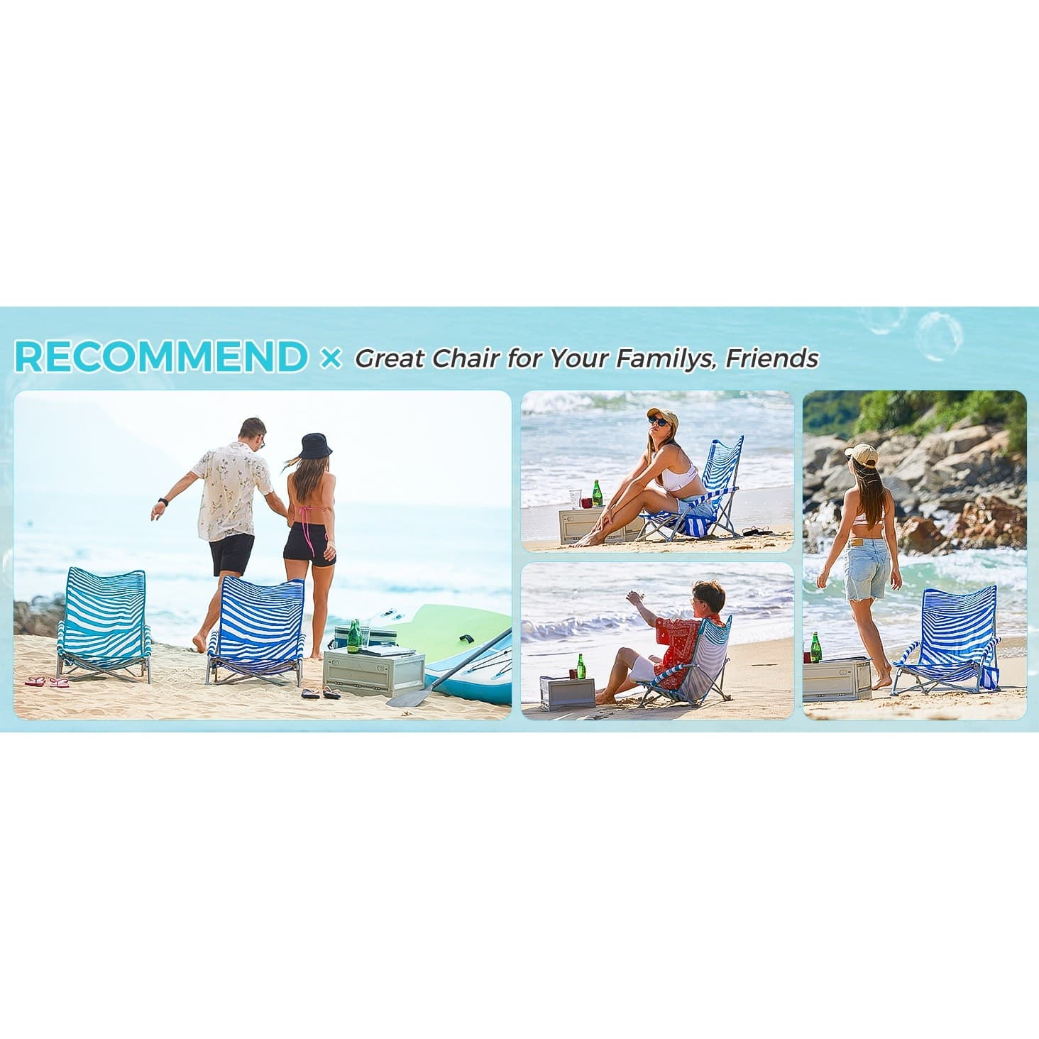 Beach Chair Backpack Folding Low Sand Chair High Back Portable 300 lbs Blue - Thumbnail 9