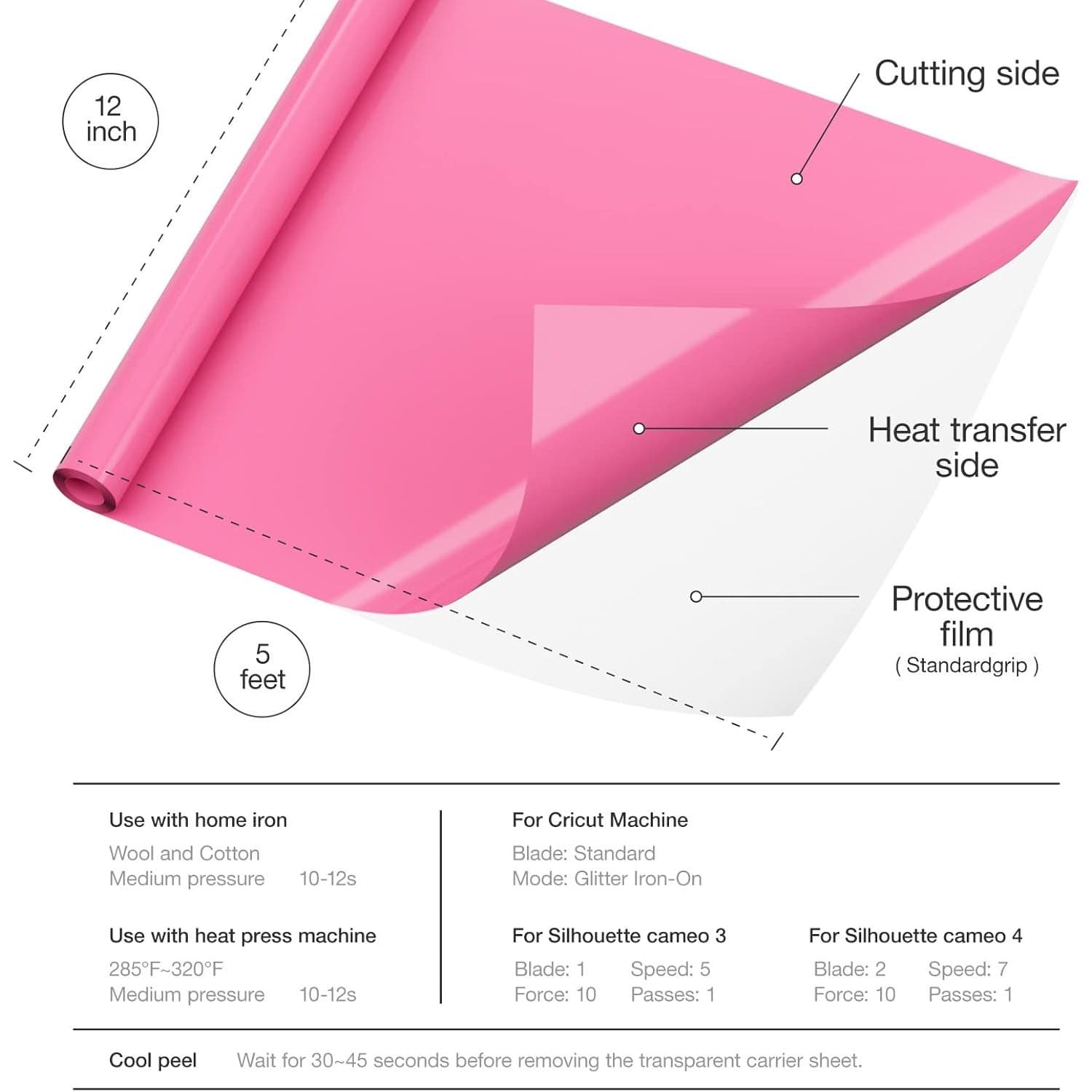 Pink Heat Transfer Vinyl Roll 12"x 20FT HTV Easy Weed Iron On Fabric - Thumbnail 3